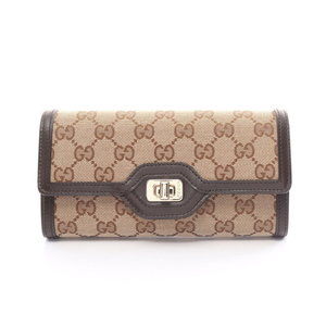 Gucci Luce GG Canvas Bifold Long Wallet Leather Beige Brown
